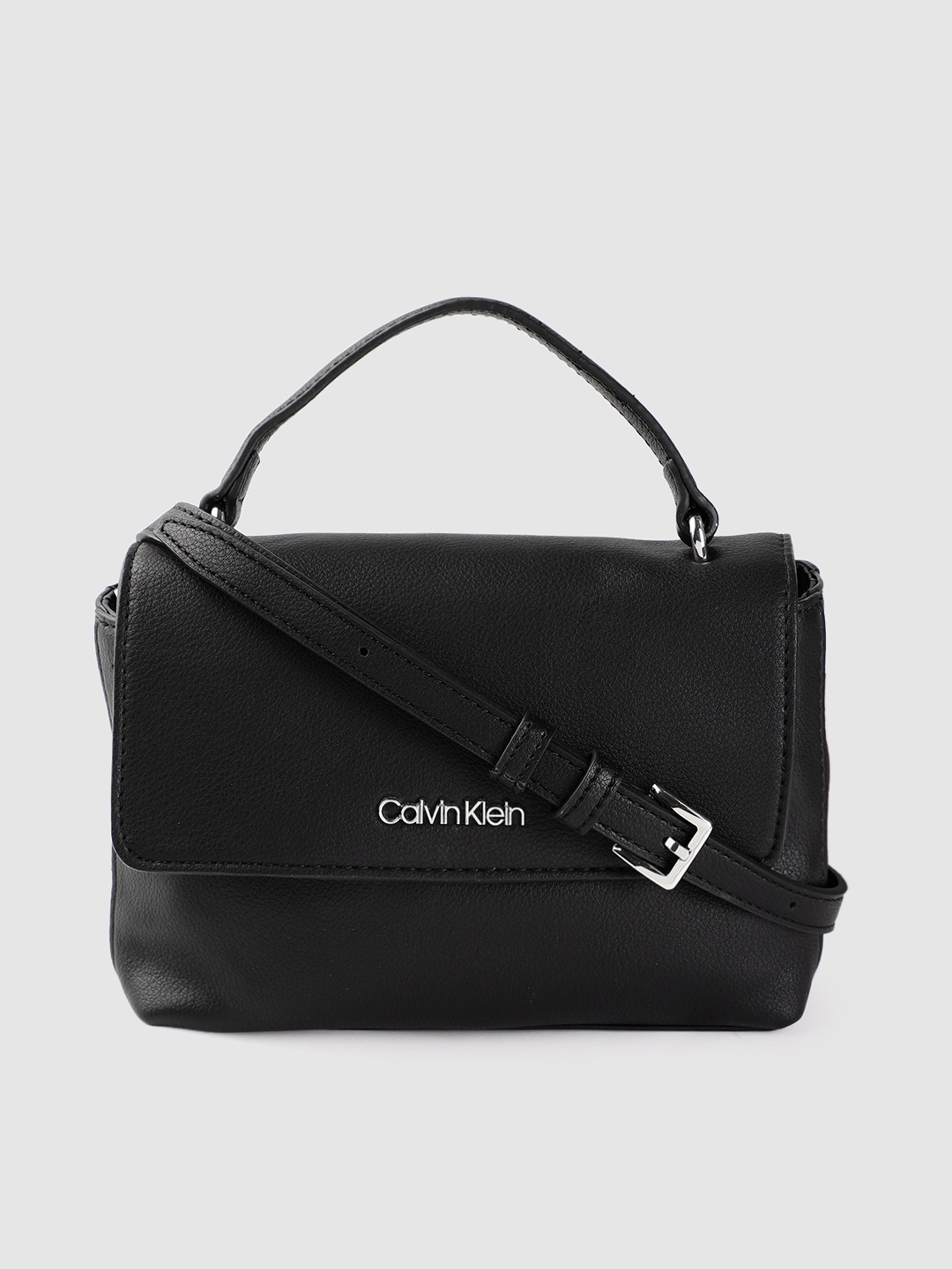 

Calvin Klein Black Solid Satchel Bag with Detachable Sling Strap