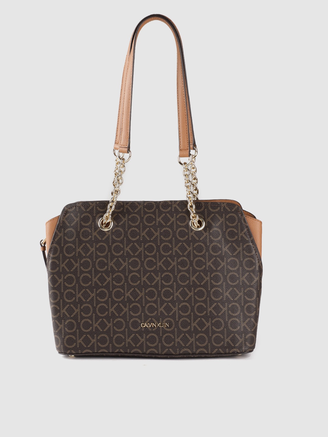 

Calvin Klein Coffee Brown Brand Logo Printed Structured Shoulder Bag