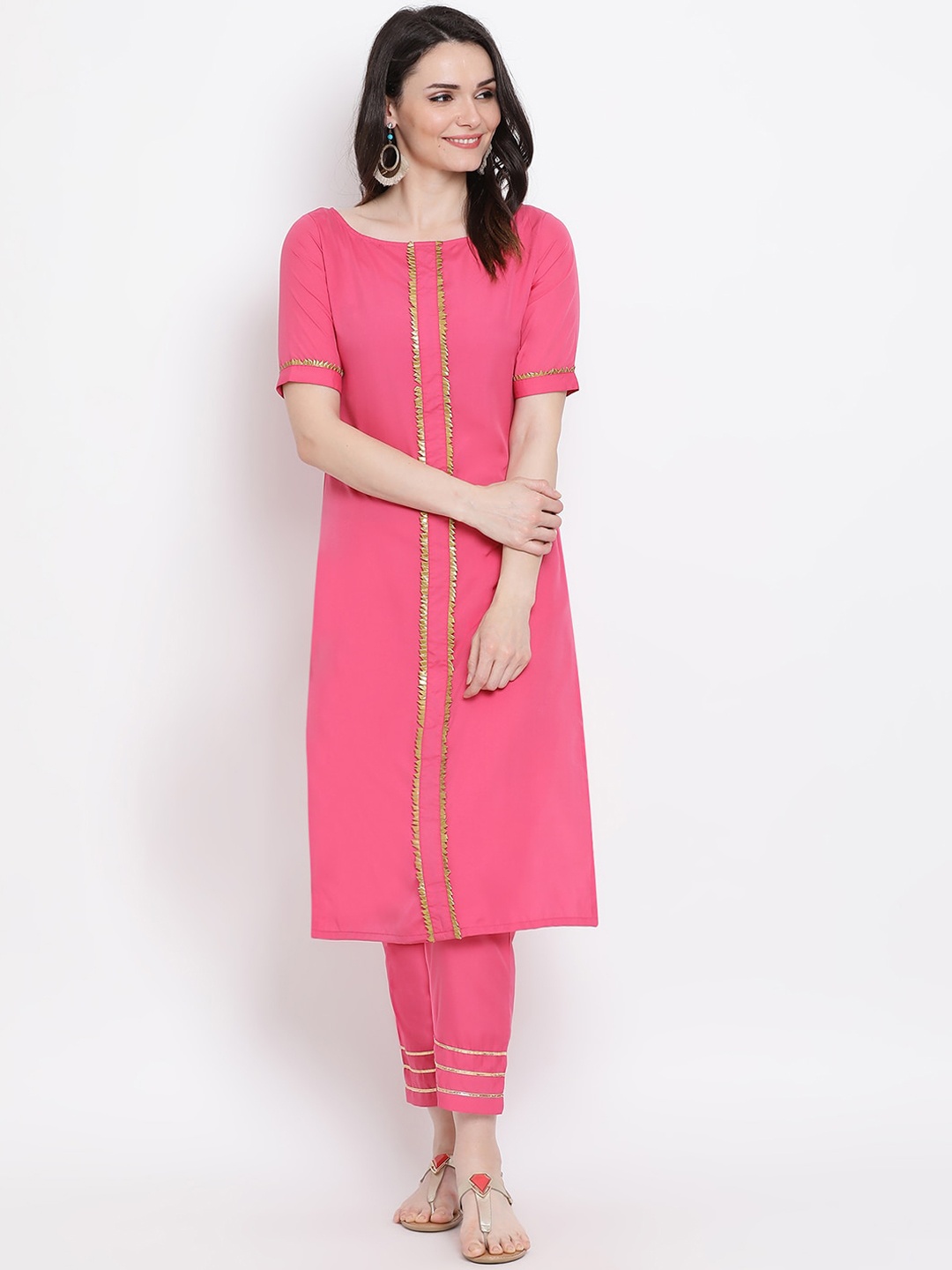 

FABNEST Women Pink Gotta Patti Pure Cotton Kurta with Trousers