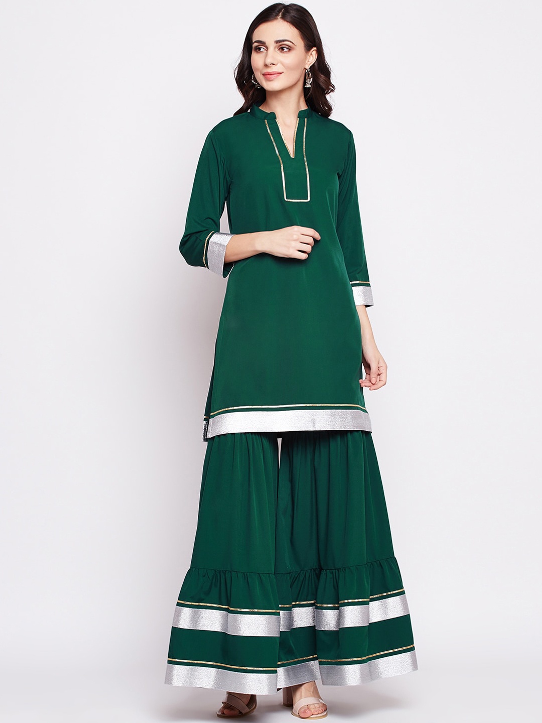 

FABNEST Women Green Gotta Patti Pure Cotton Kurta with Sharara