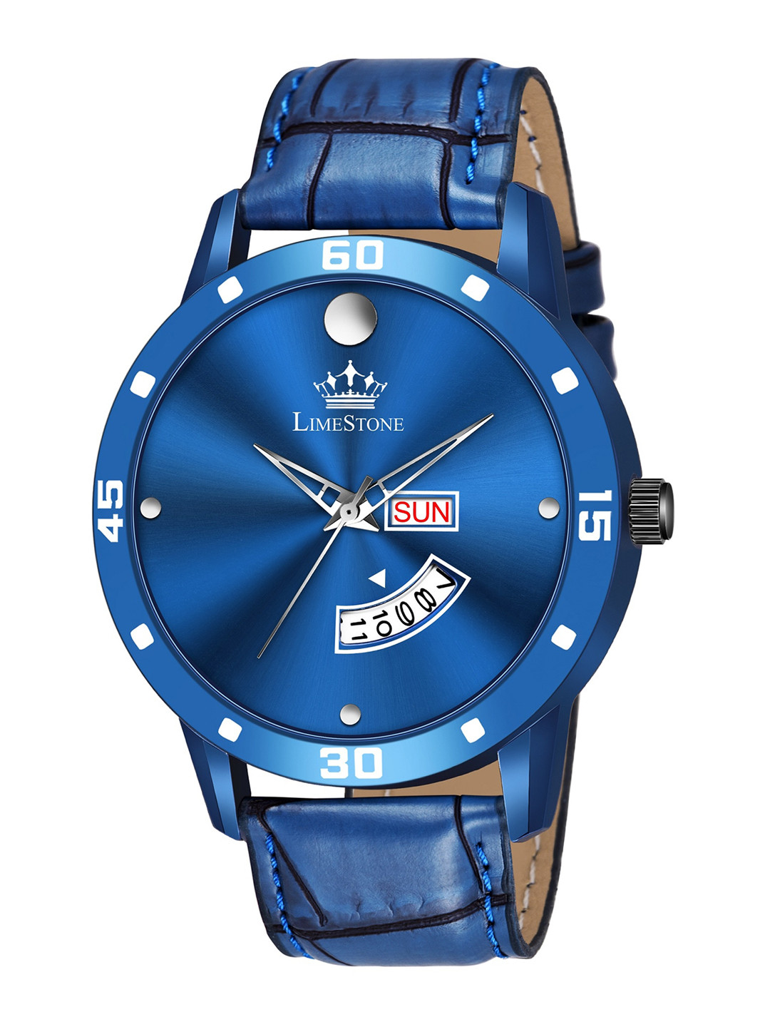 

LIMESTONE Men Blue Brass Dial & Blue Leather Straps Analogue Watch LS3006