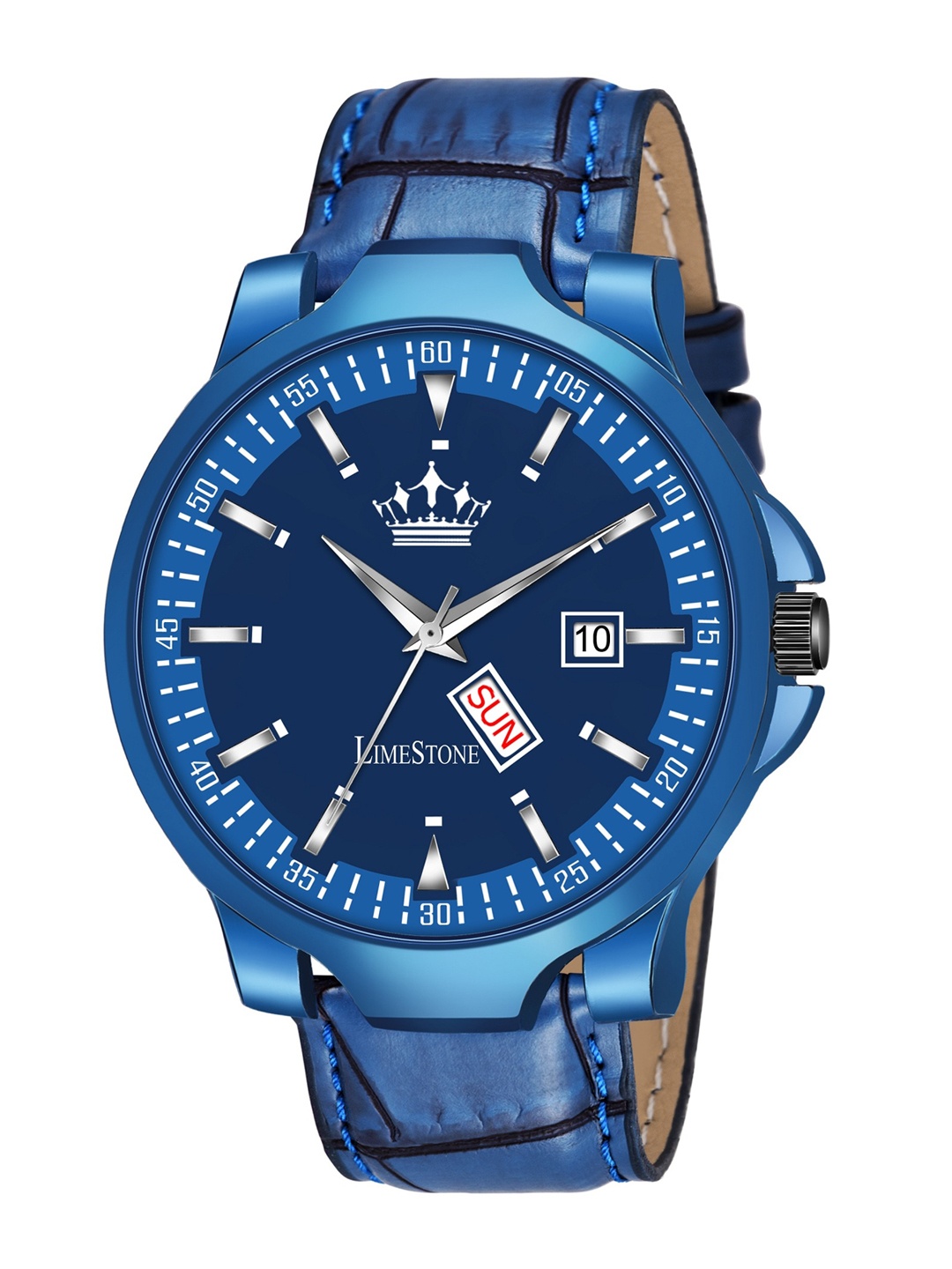 

LIMESTONE Men Blue Brass Printed Dial & Blue Leather Straps Analogue Watch LS3001