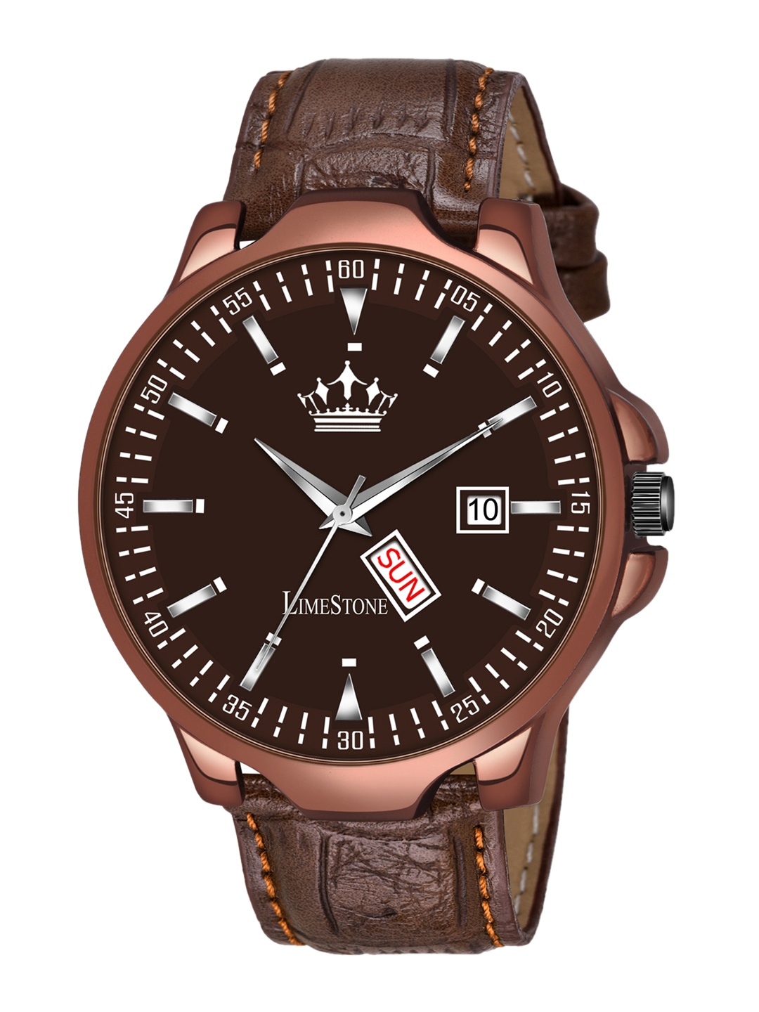 

LIMESTONE Men Brown Brass Printed Dial & Brown Leather Straps Analogue Watch LS3003