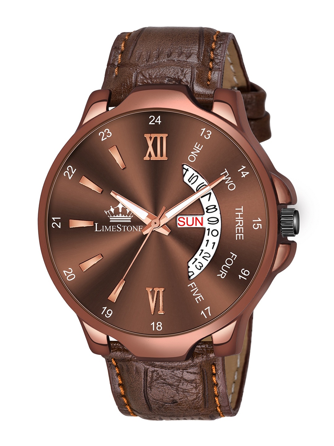 

LIMESTONE Men Brown Brass Dial & Brown Leather Straps Analogue Watch LS3000