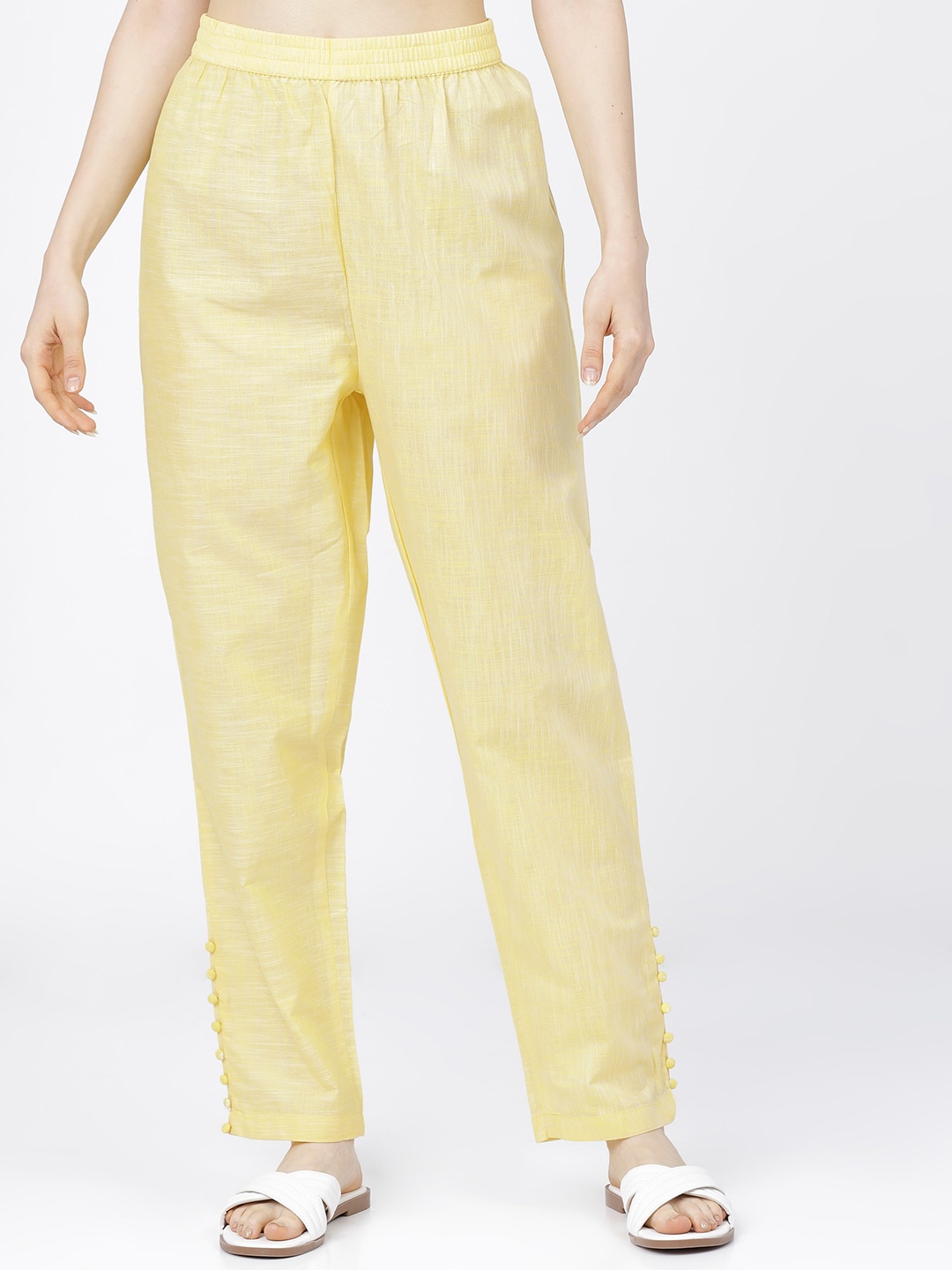 

Vishudh Women Yellow Slim Fit Trousers