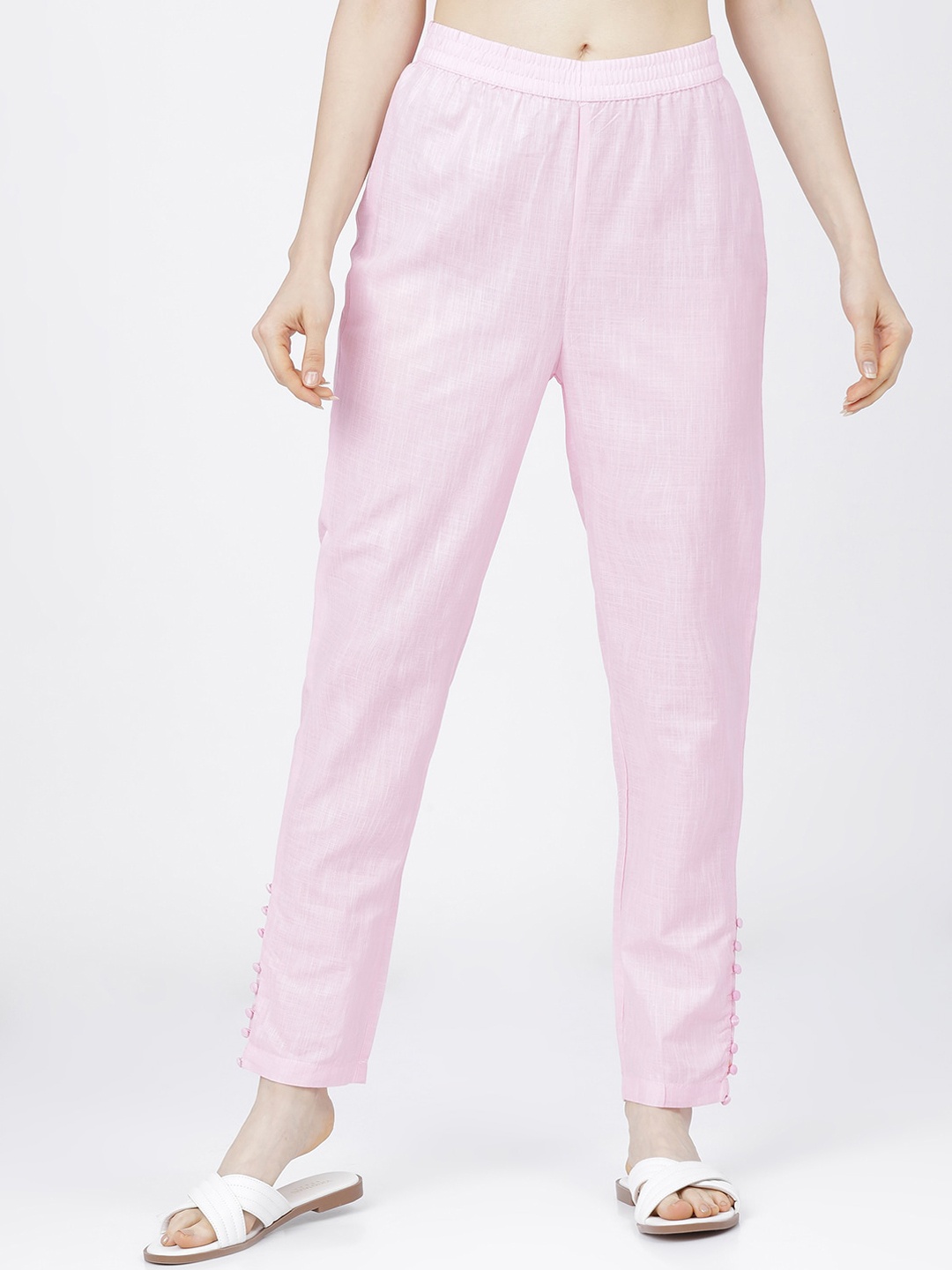 

Vishudh Women Pink Slim Fit Trousers