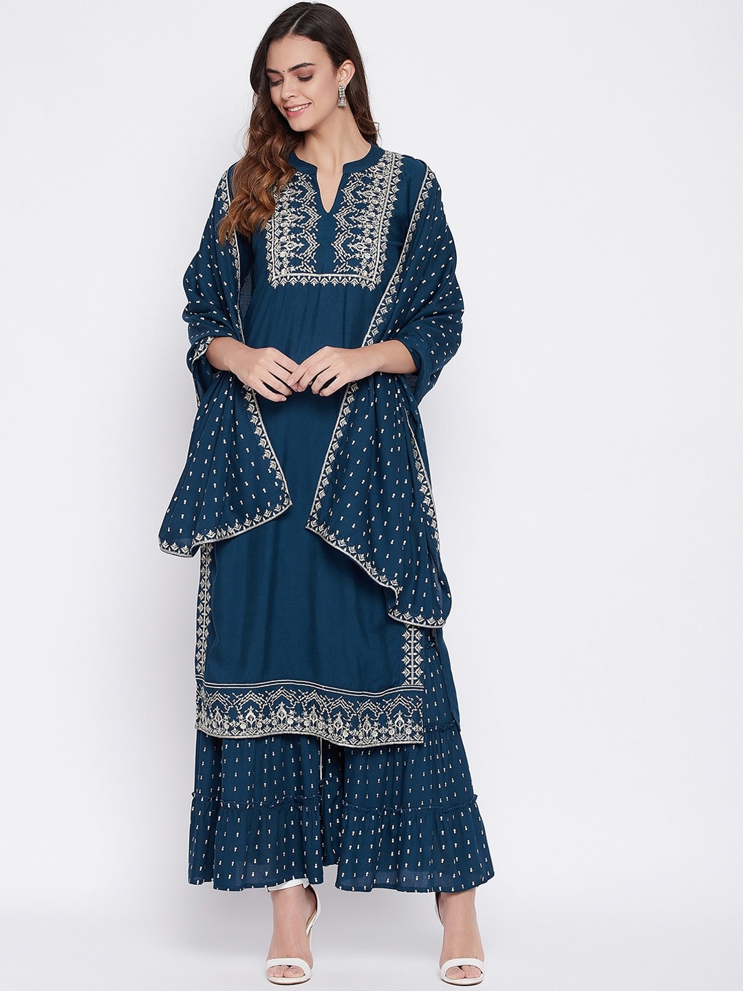 

Prakhya Women Blue Embroidered Kurta with Palazzos