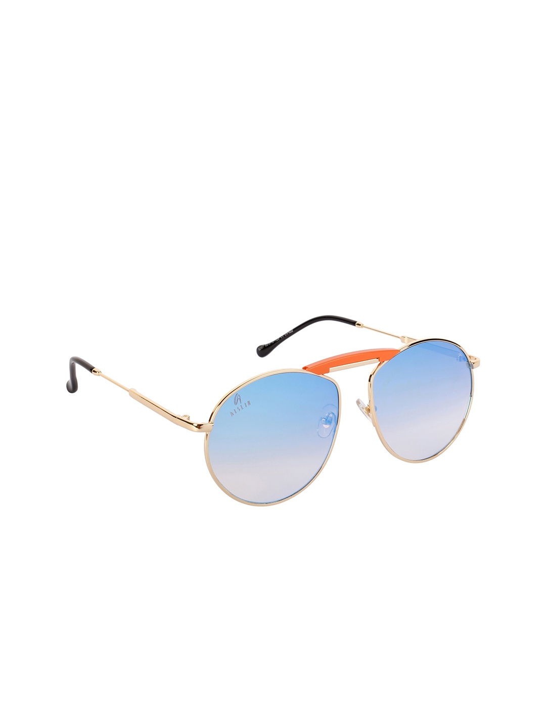 

AISLIN Unisex Mirrored Lens & Gold-Toned Round Sunglasses with UV Protected Lens, Turquoise blue