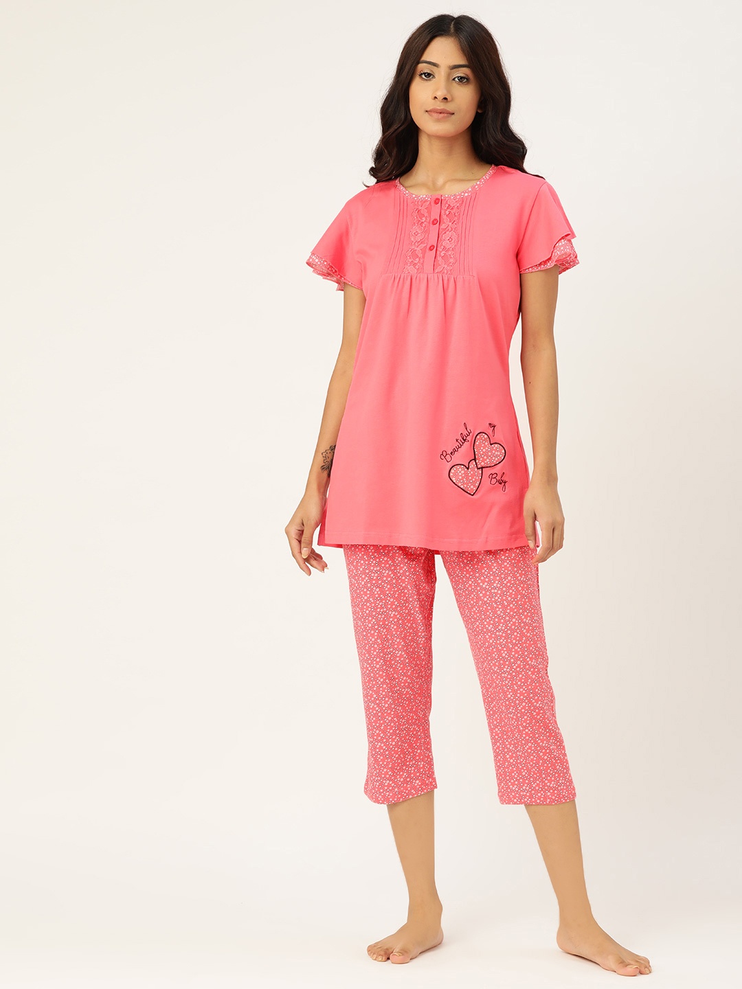 

Sweet Dreams Women Pink Solid Pure Cotton Pyjamas Set