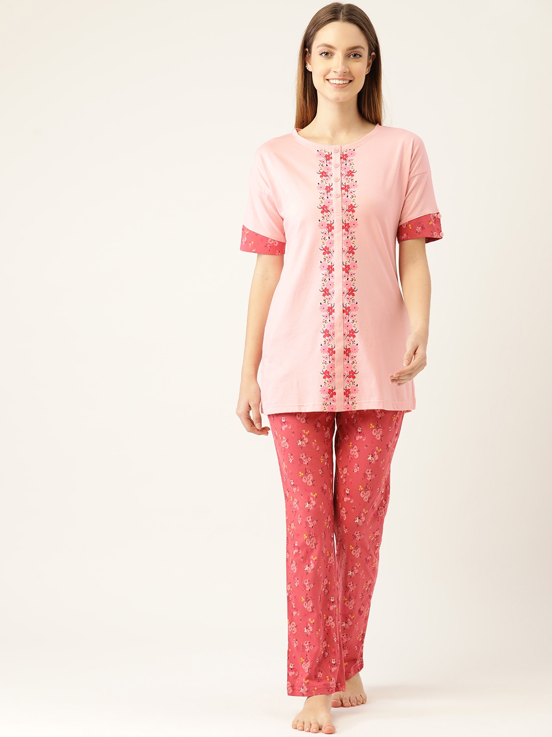 

Sweet Dreams Women Pink Printed Pure Cotton Night suit