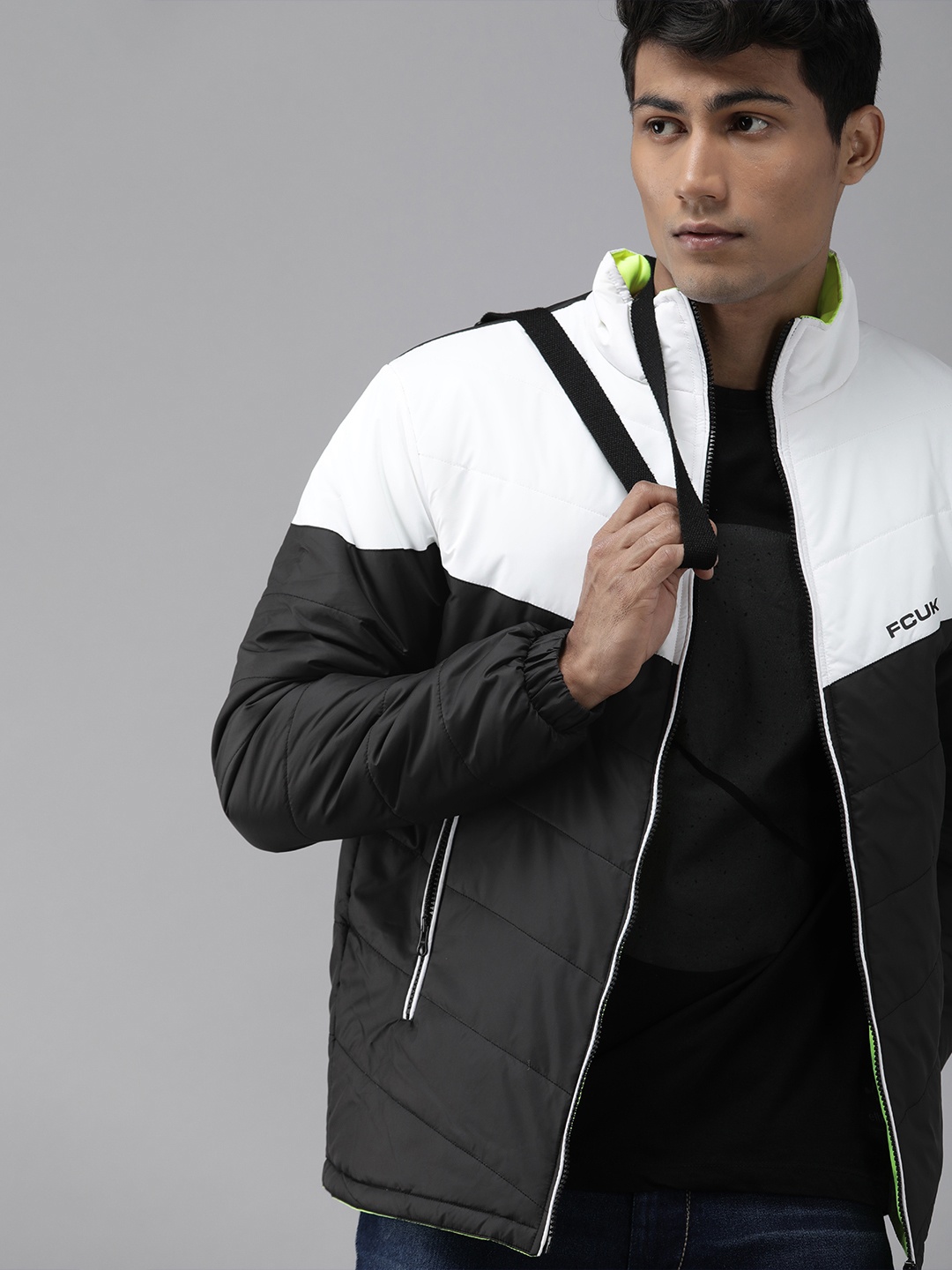 

French Connection Men Black & White Colourblocked Puffer Jacket