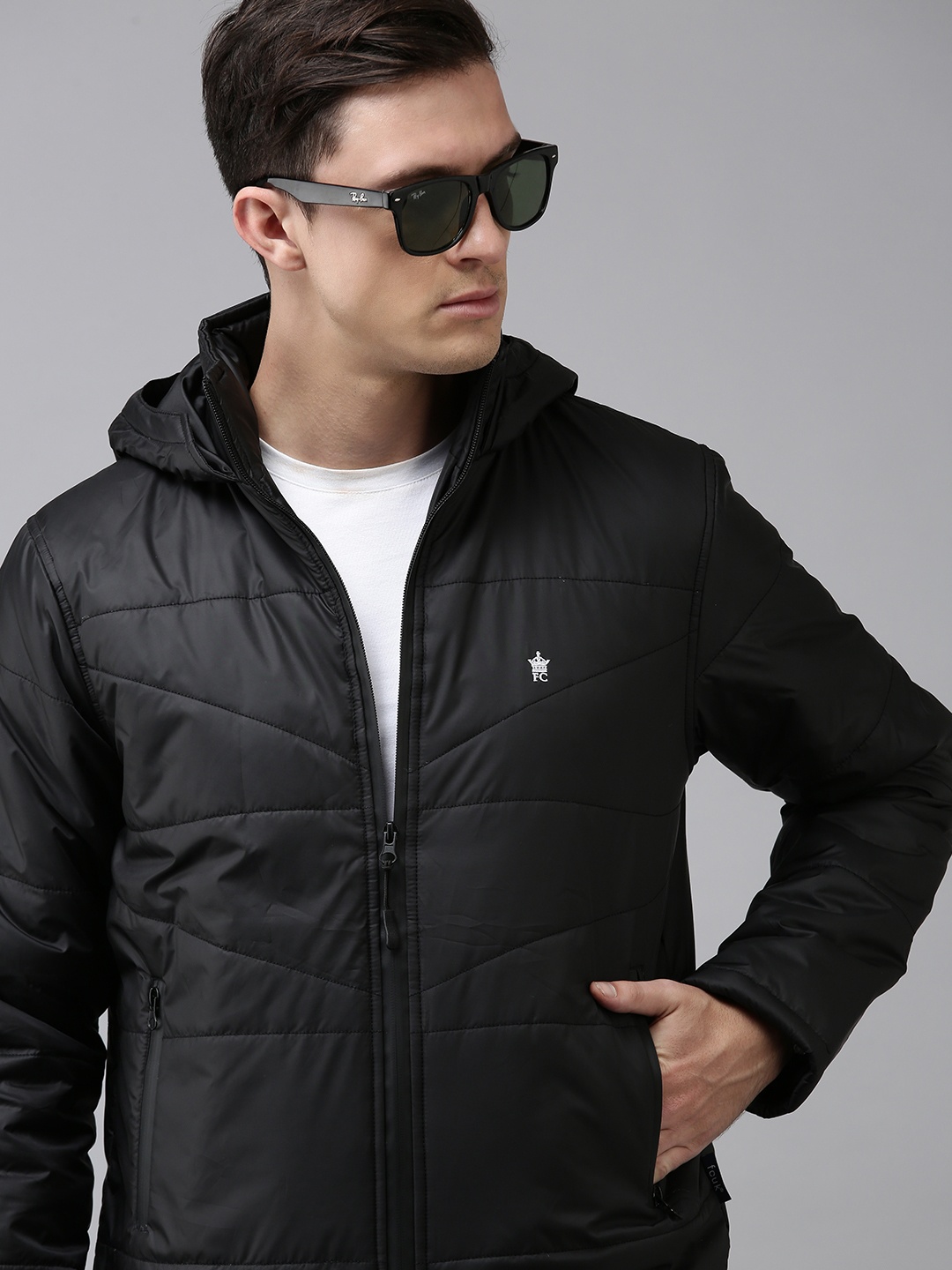 

French Connection Men Black Quilted Jacket