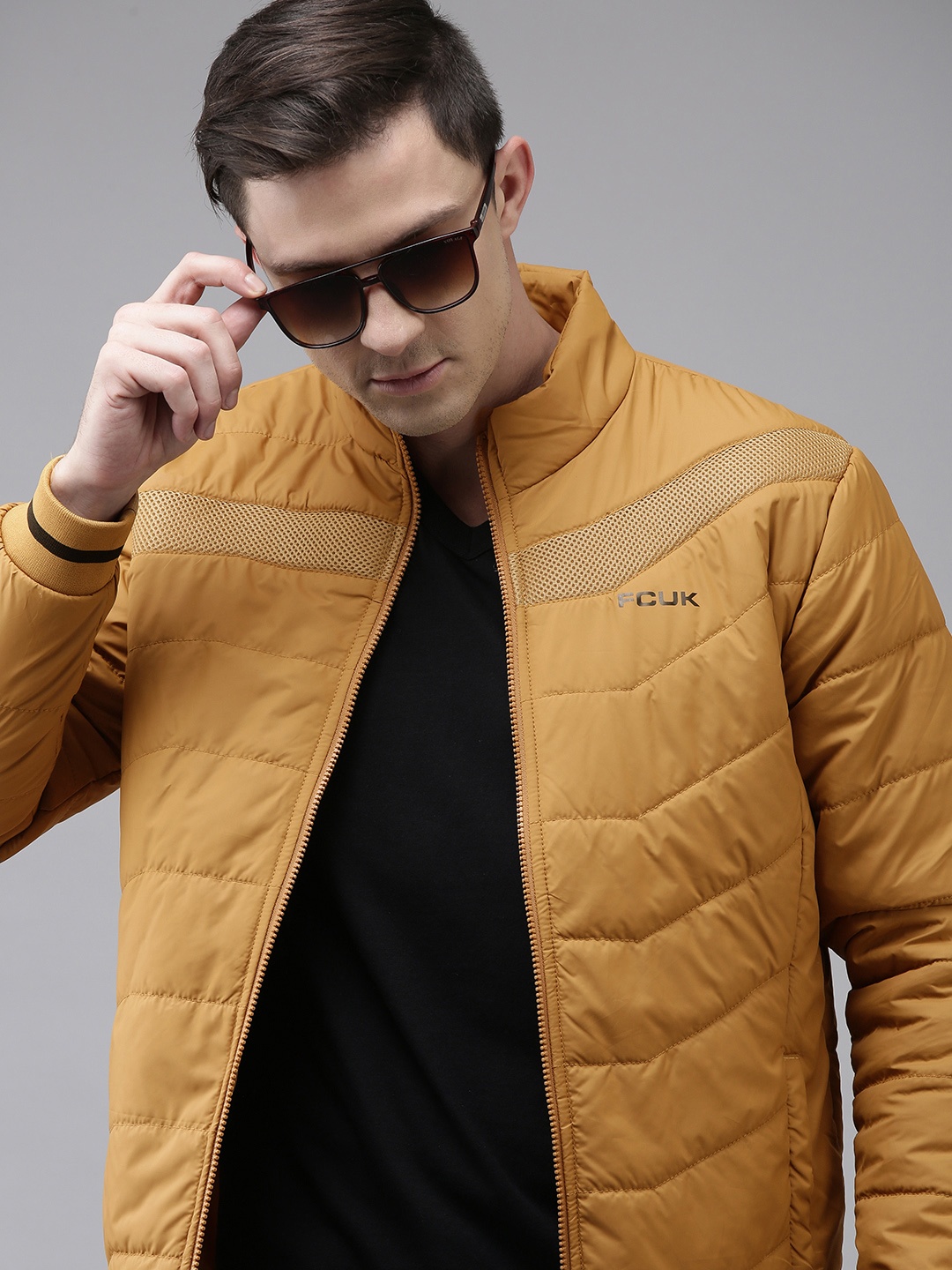 

French Connection Men Khaki-Coloured Solid Padded Jacket