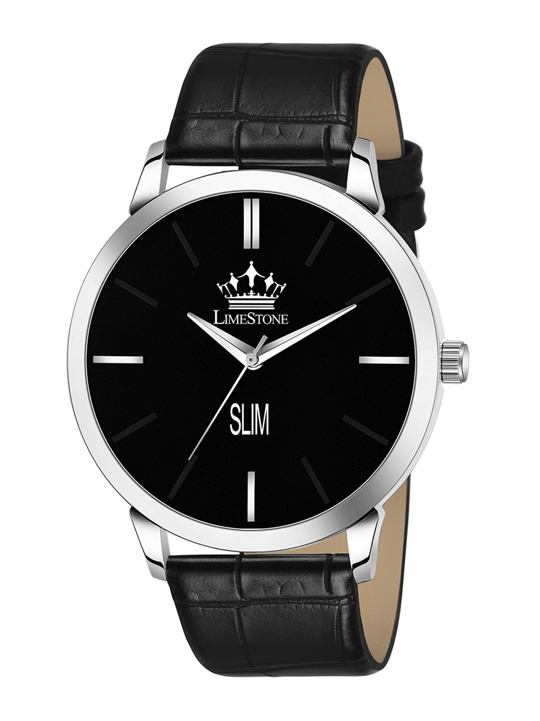 

LIMESTONE Men Black Brass Printed Dial & Black Leather Straps Analogue Watch LS2985