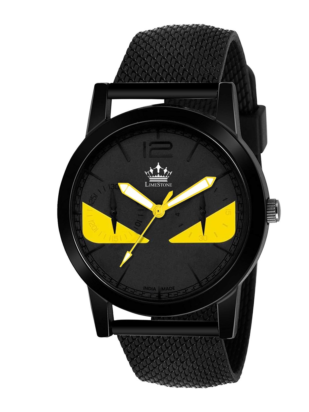 

LIMESTONE Men Yellow Printed Dial & Black Leather Textured Straps Analogue Watch LS2996