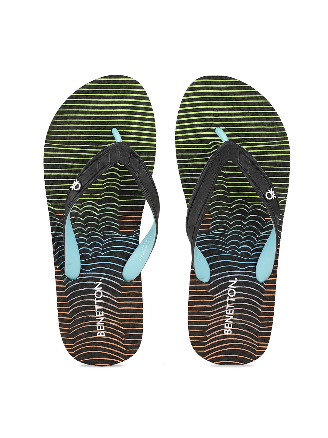 

United Colors of Benetton Men Olive Green & Blue Striped Rubber Thong Flip-Flops