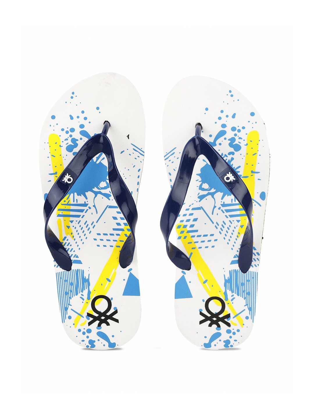 

United Colors of Benetton Men Blue & Multicoloured Printed Rubber Thong Flip-Flops