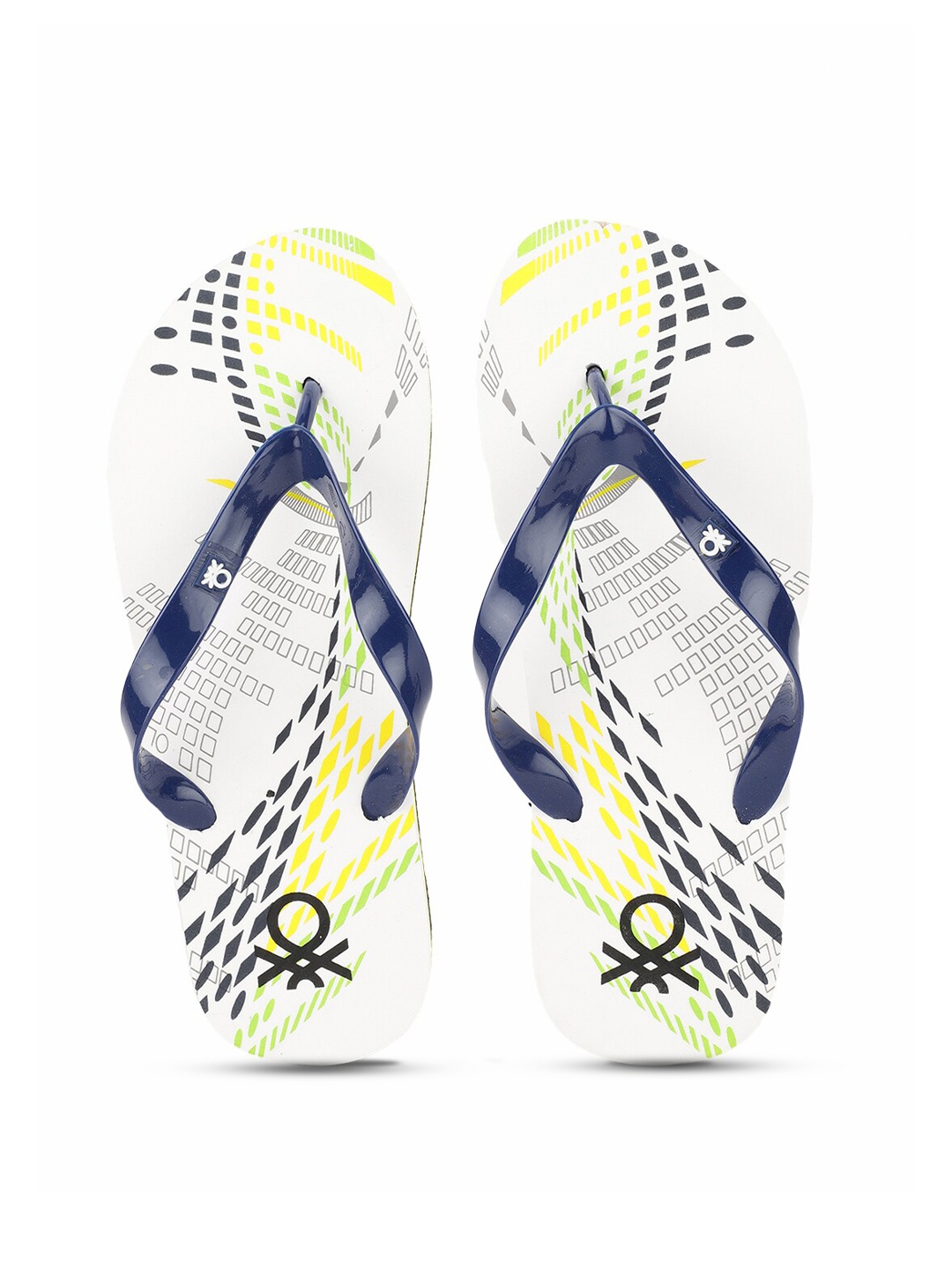 

United Colors of Benetton Men Yellow & Navy Blue Printed Rubber Thong Flip-Flops