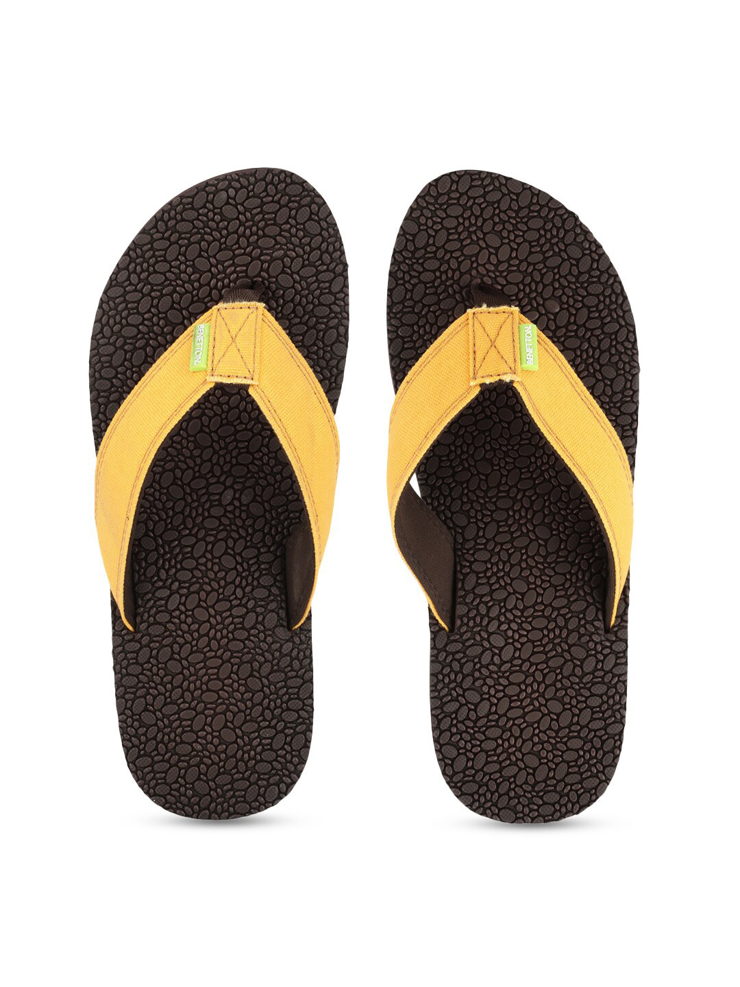 

United Colors of Benetton Men Brown & Yellow Rubber Thong Flip-Flops
