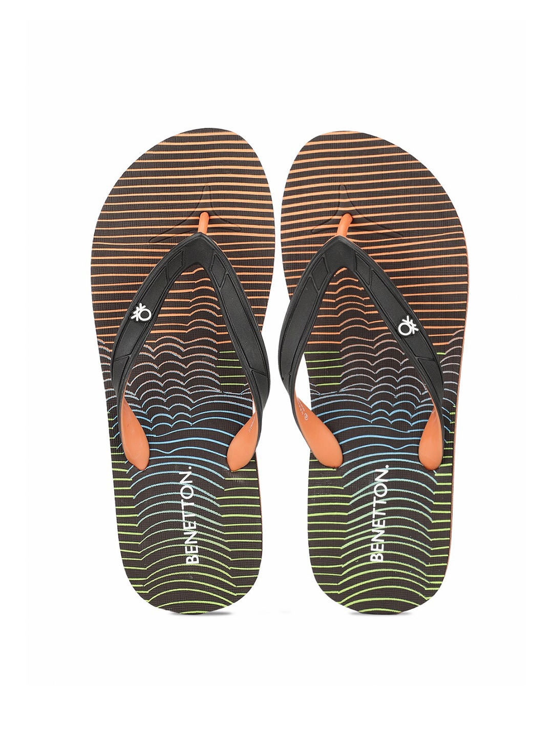 

United Colors of Benetton Men Orange & Multicoloured Printed Rubber Thong Flip-Flops