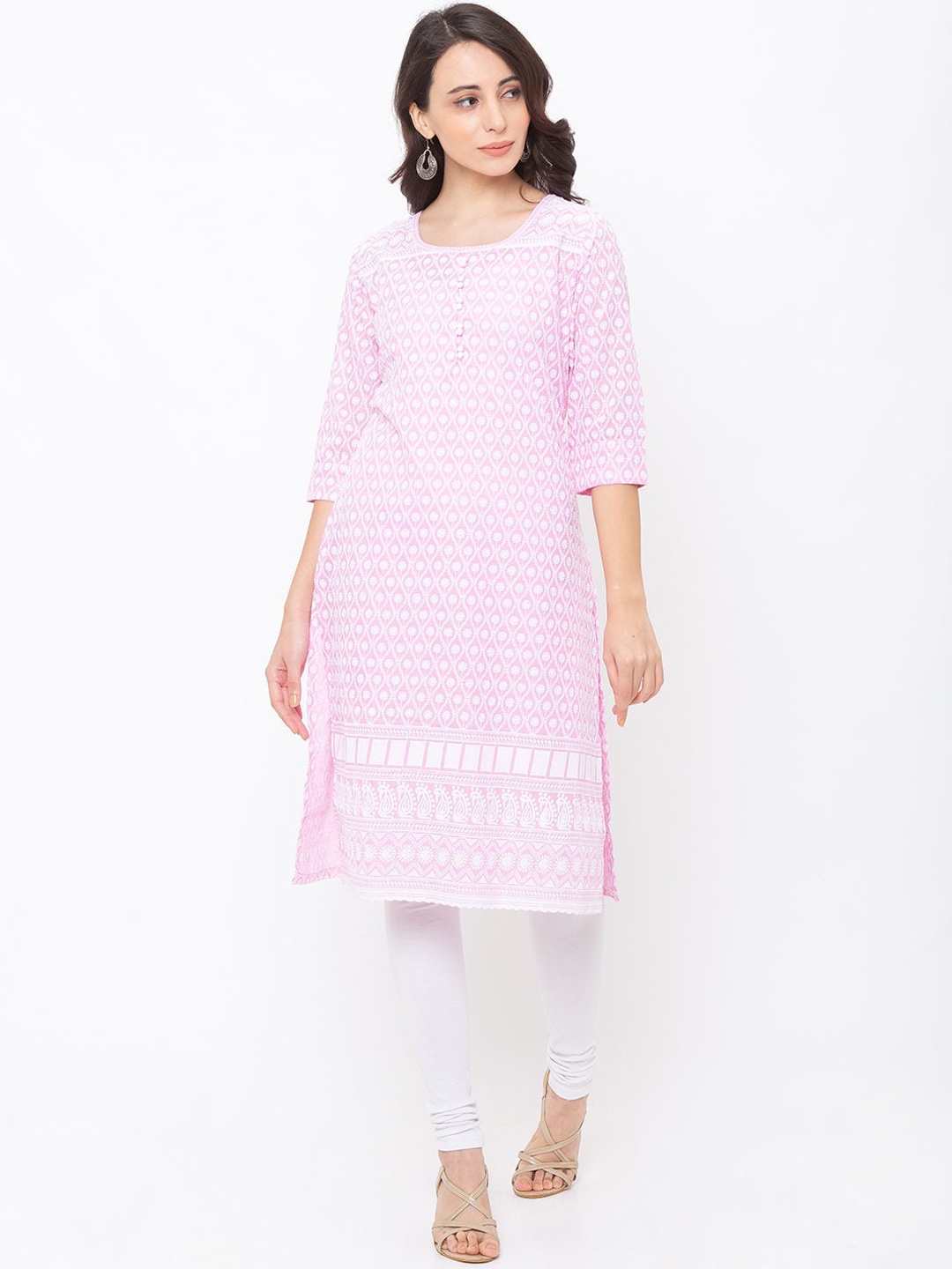 

ZOLA Women Pink Ethnic Motifs Embroidered Chikankari Kurta