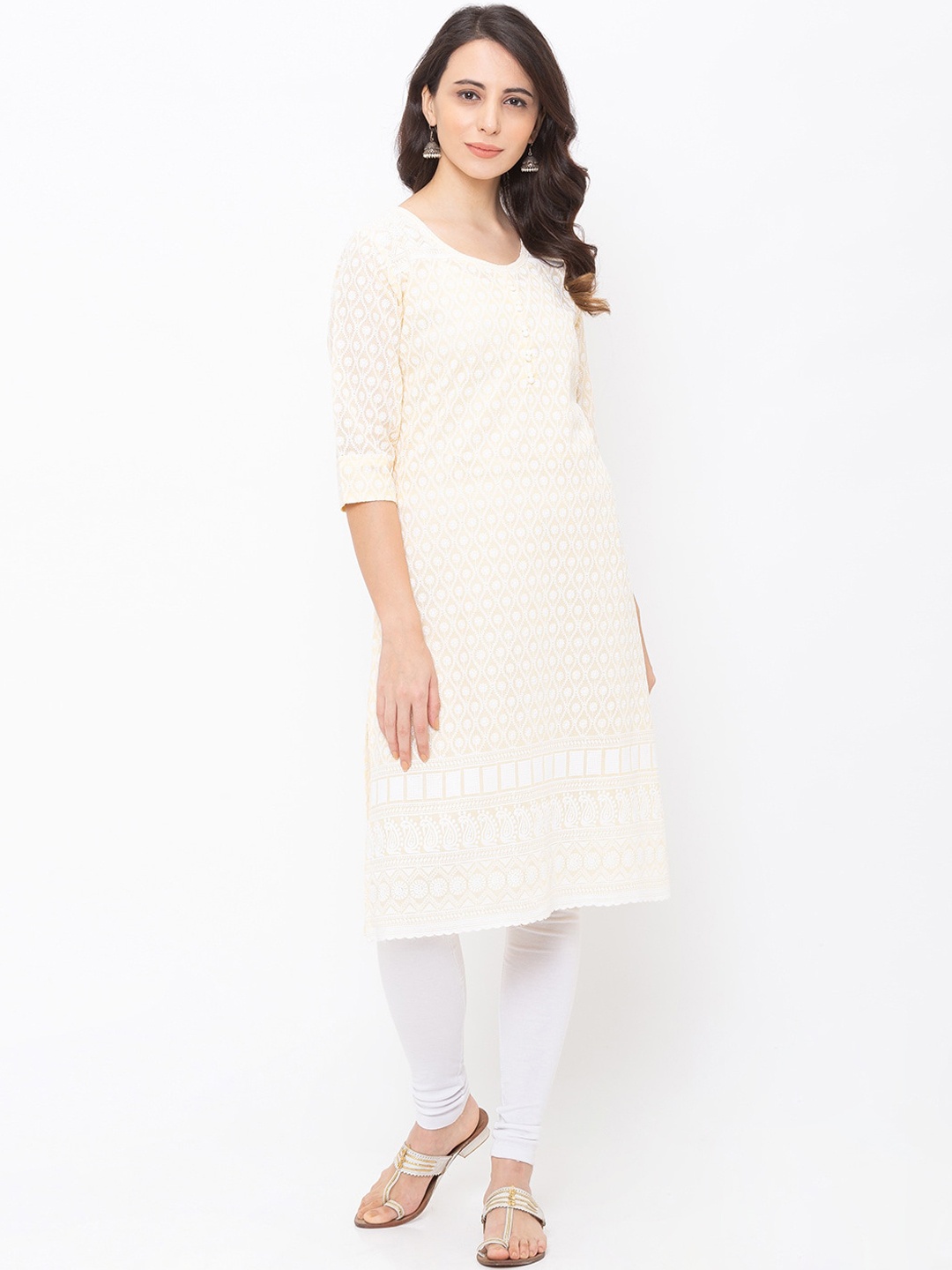 

ZOLA Women Yellow Ethnic Motifs Embroidered Chikankari Kurta