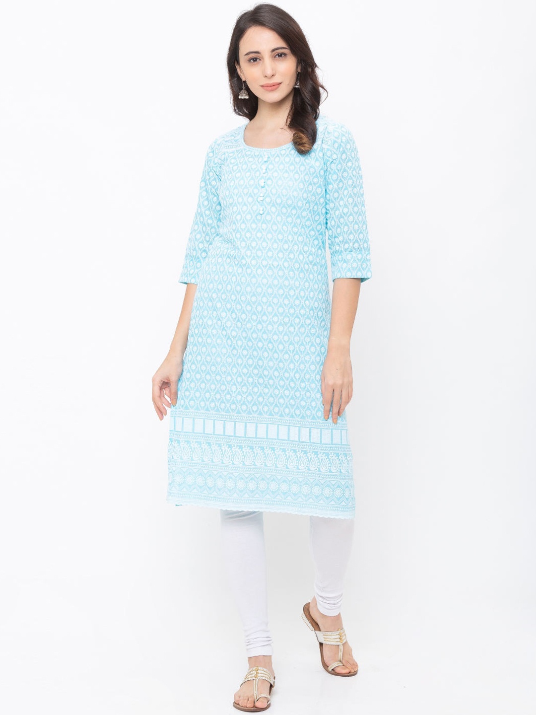 

ZOLA Women Blue Ethnic Motifs Embroidered Chikankari Kurta