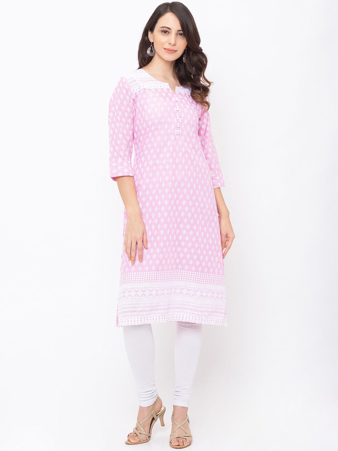 

ZOLA Women Pink Ethnic Motifs Embroidered Chikankari Kurta