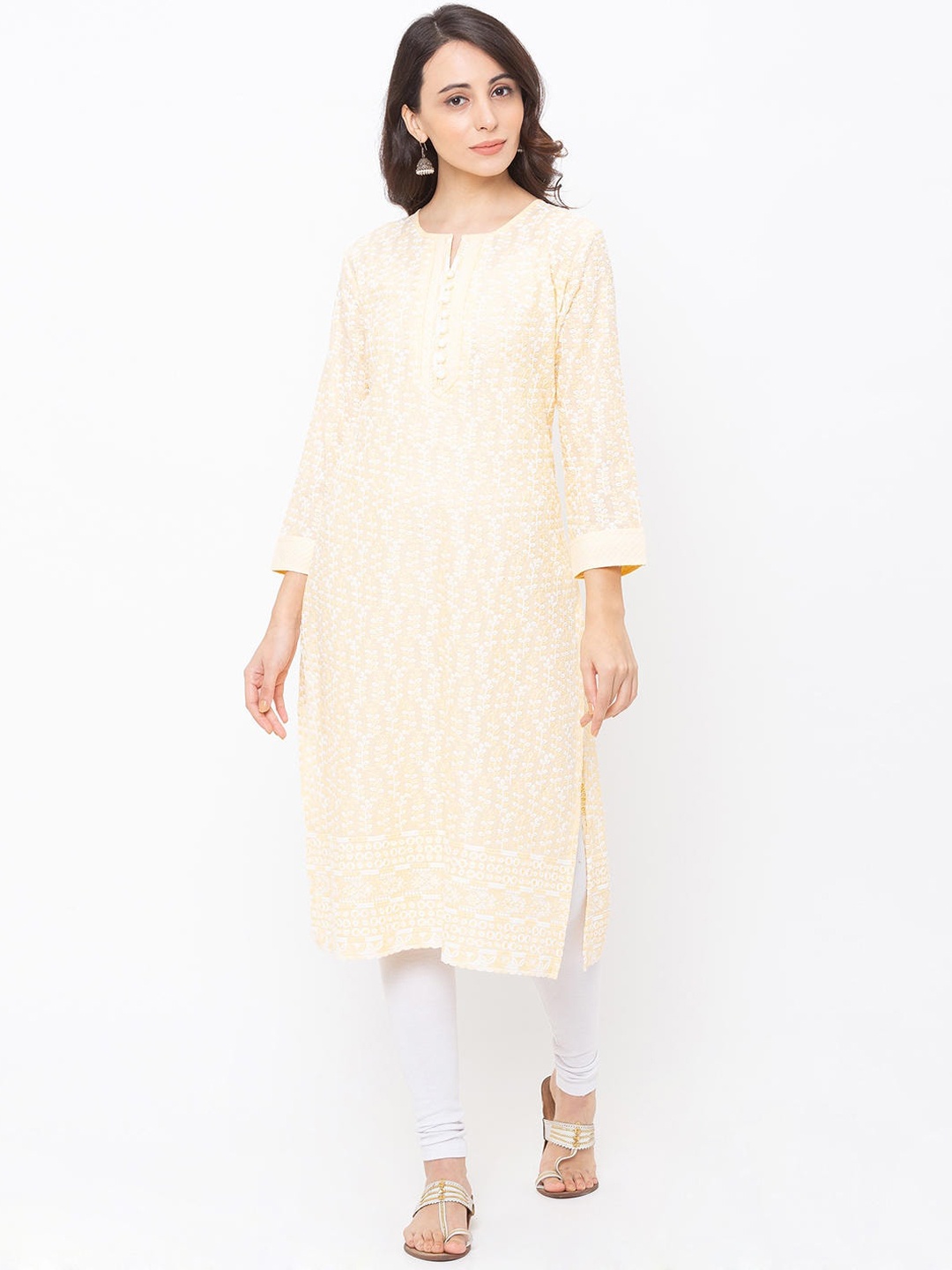 

ZOLA Women Yellow Ethnic Motifs Embroidered Chikankari Kurta