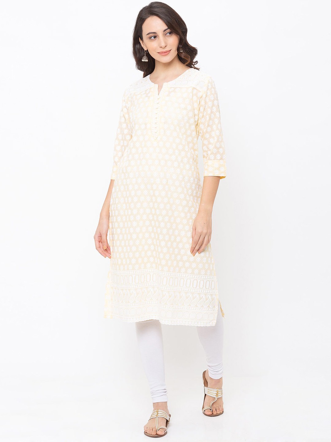 

ZOLA Women Yellow Ethnic Motifs Embroidered Chikankari Kurta