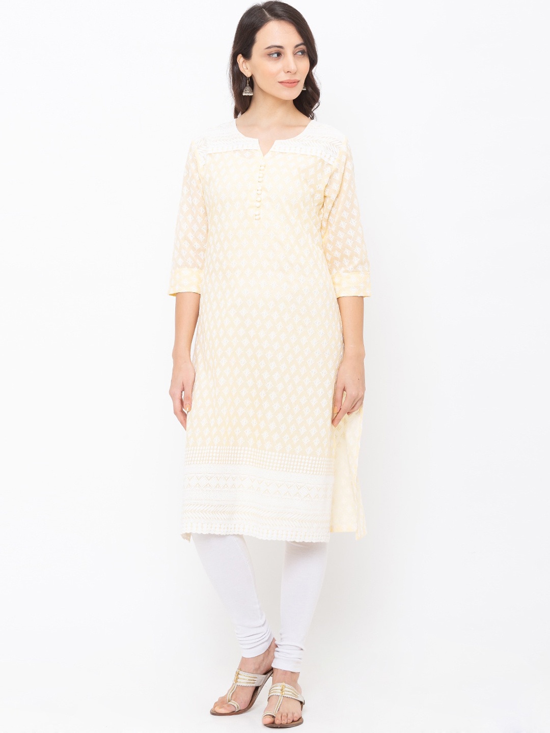 

ZOLA Women Yellow Ethnic Motifs Embroidered Chikankari Kurta