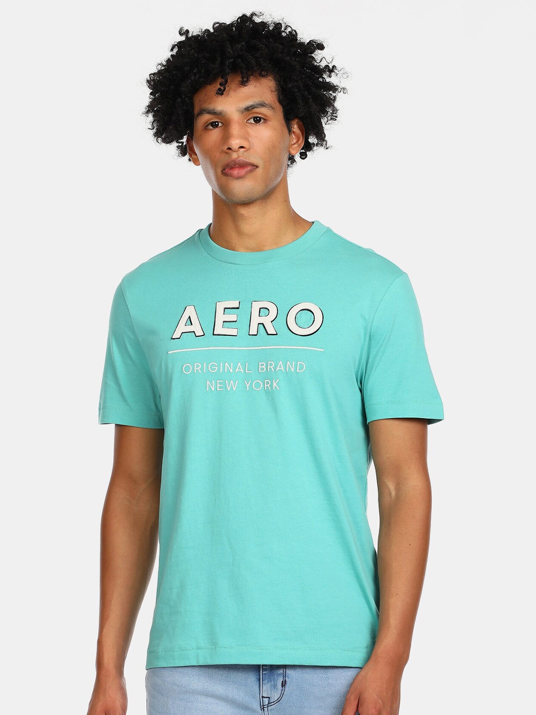 

Aeropostale Men Green White Typography Printed Pure Cotton T-shirt