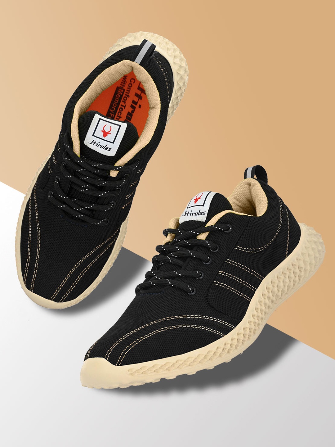 

HIROLAS Men Black & Beige Running Shoes