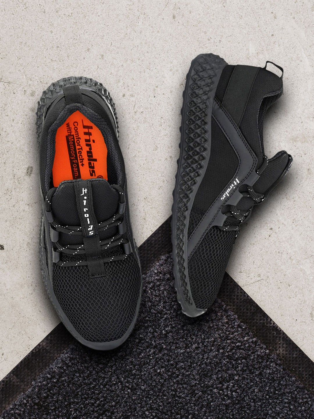 

HIROLAS Men Black Mesh Regular Running Shoes