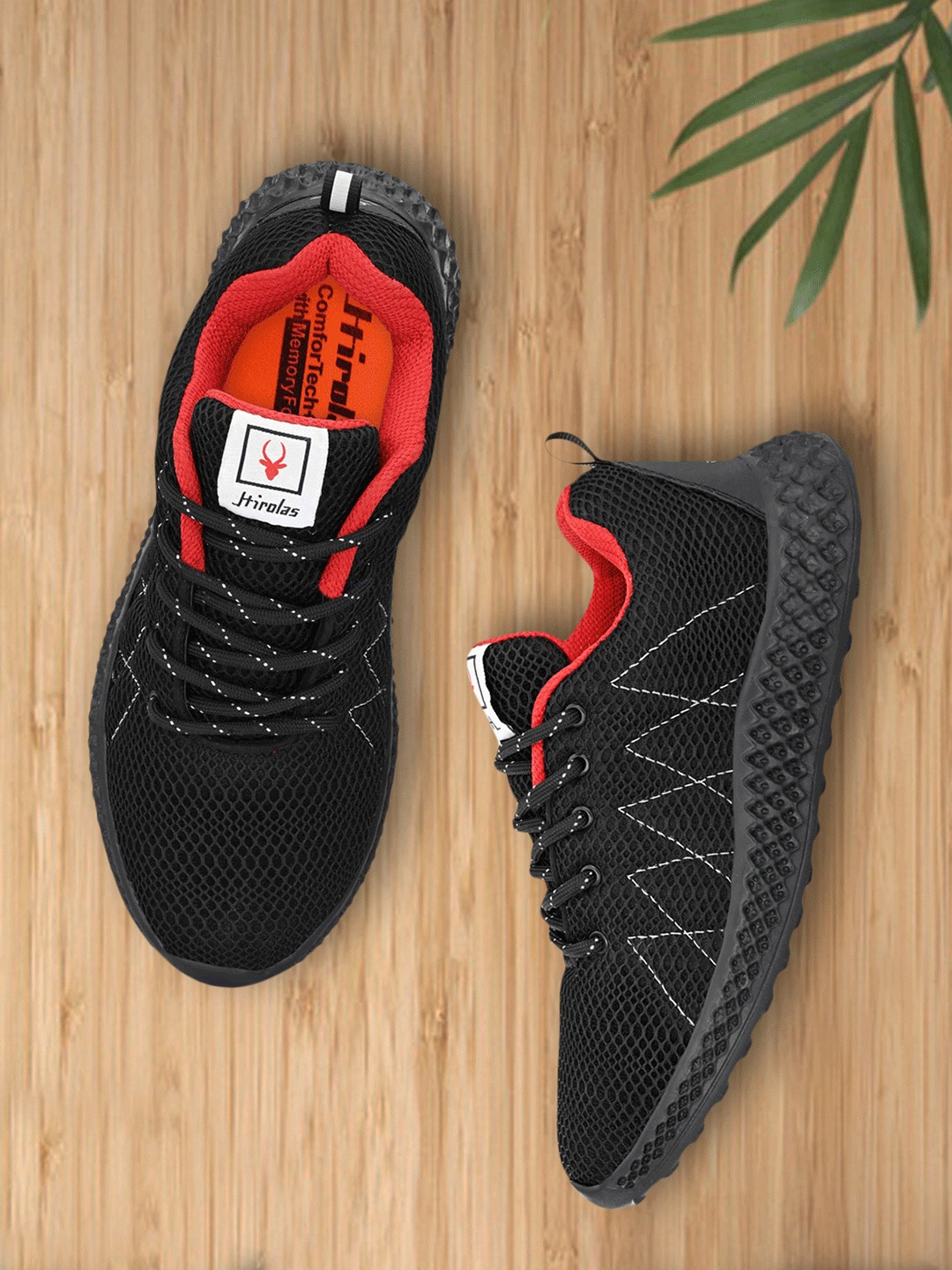 

HIROLAS Men Black Mesh Running Shoes