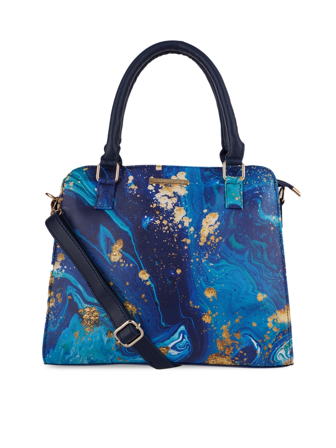 Lapis O Lupo Blue Printed Structured Handheld Bag