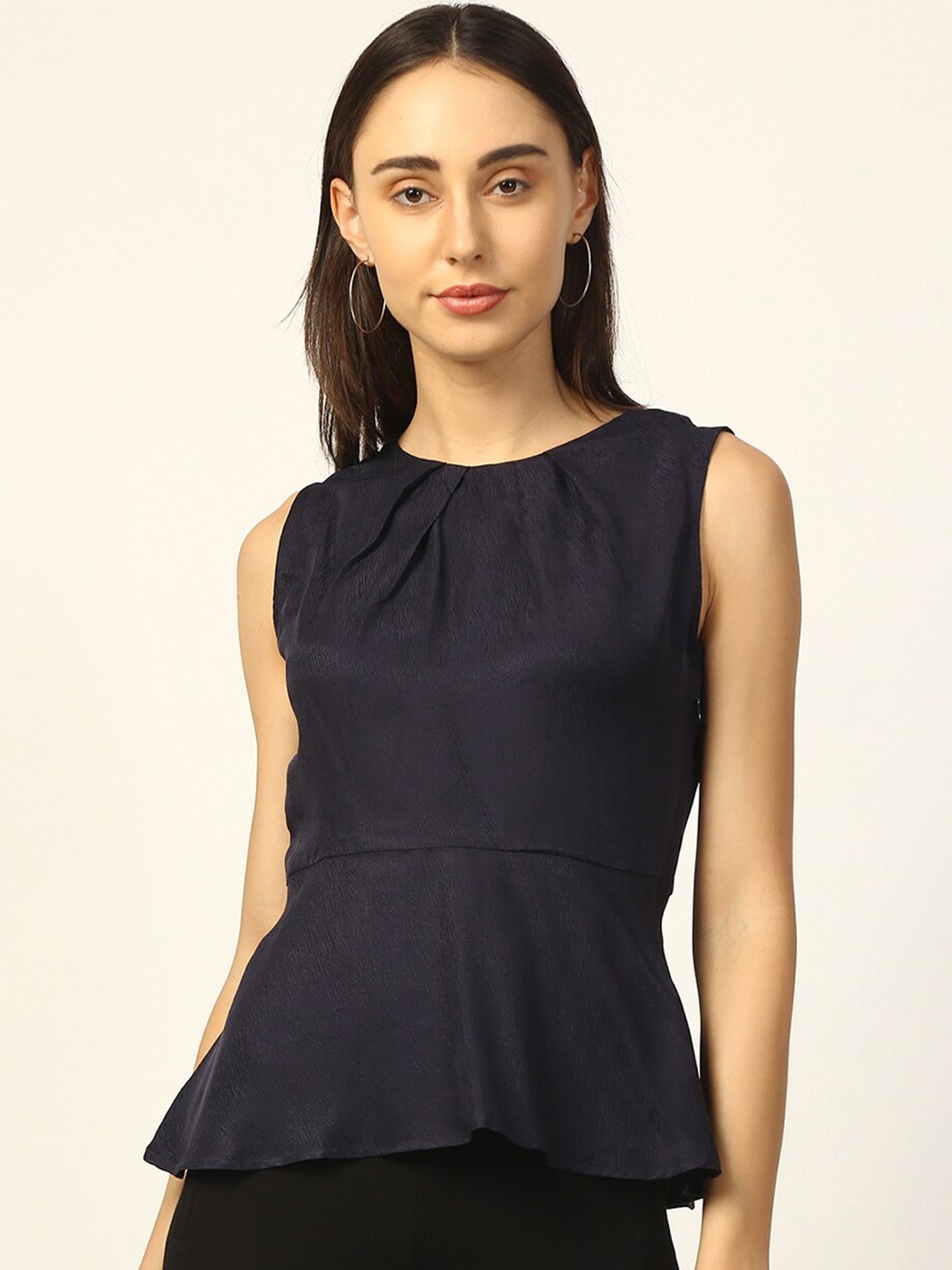 

ZOELLA Women Navy Blue Peplum Top