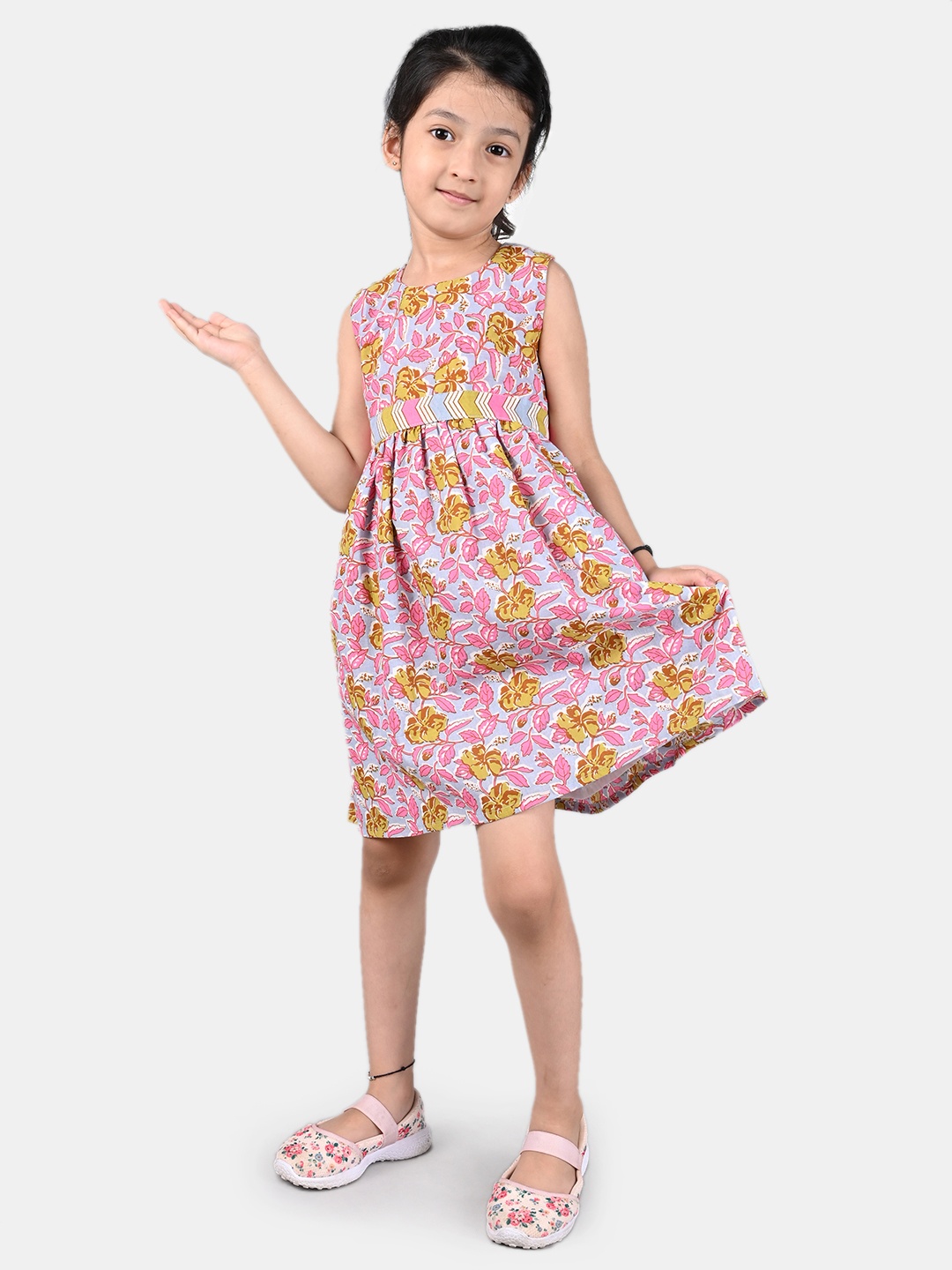 

ESME Blue & Pink Floral Pure Cotton Dress