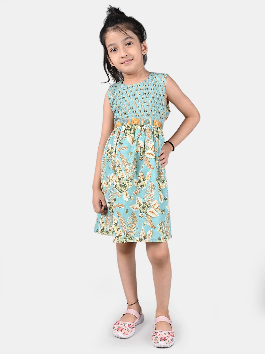 

ESME Teal Blue Pure Cotton Tropical Dress