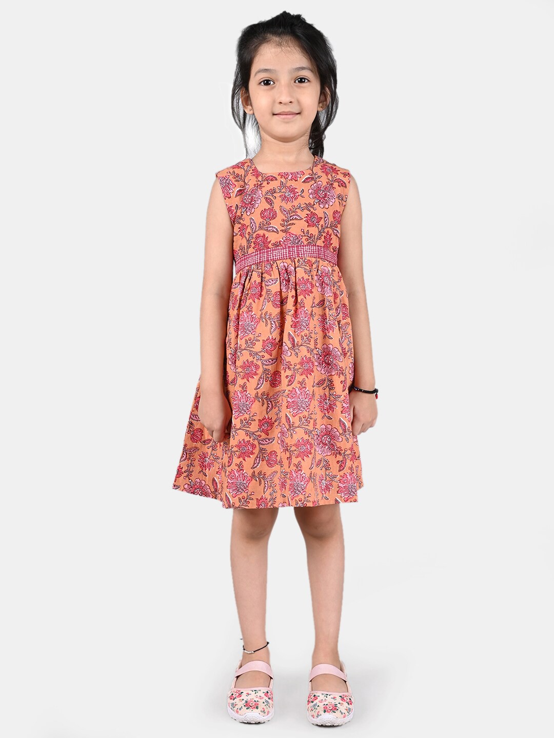 

ESME Girls Peach-Coloured Floral Printed A-Line Dress