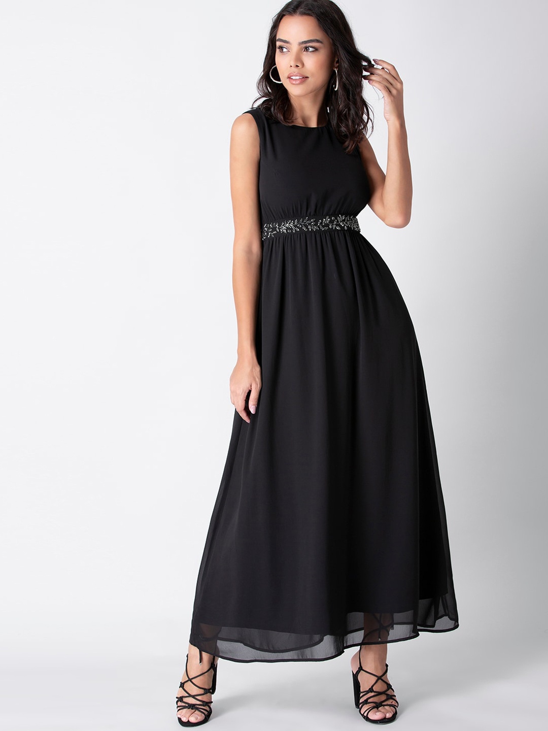 

FabAlley Women Black Embellished Georgette Maxi Dress