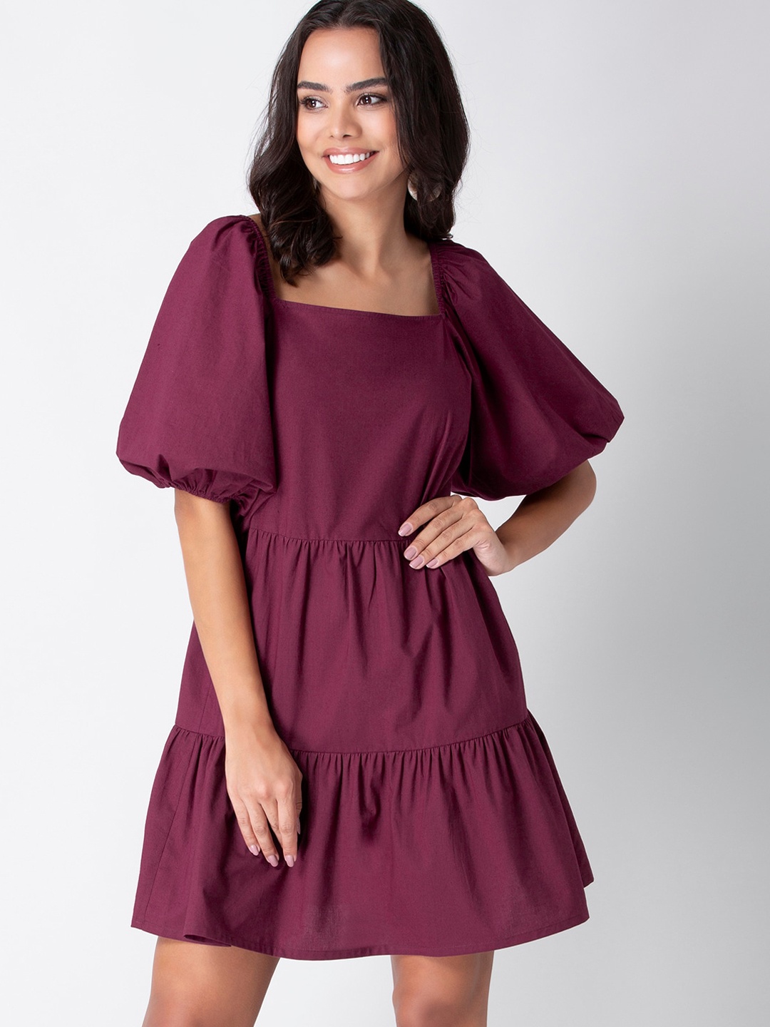 

FabAlley Women Burgundy Tiered Dress