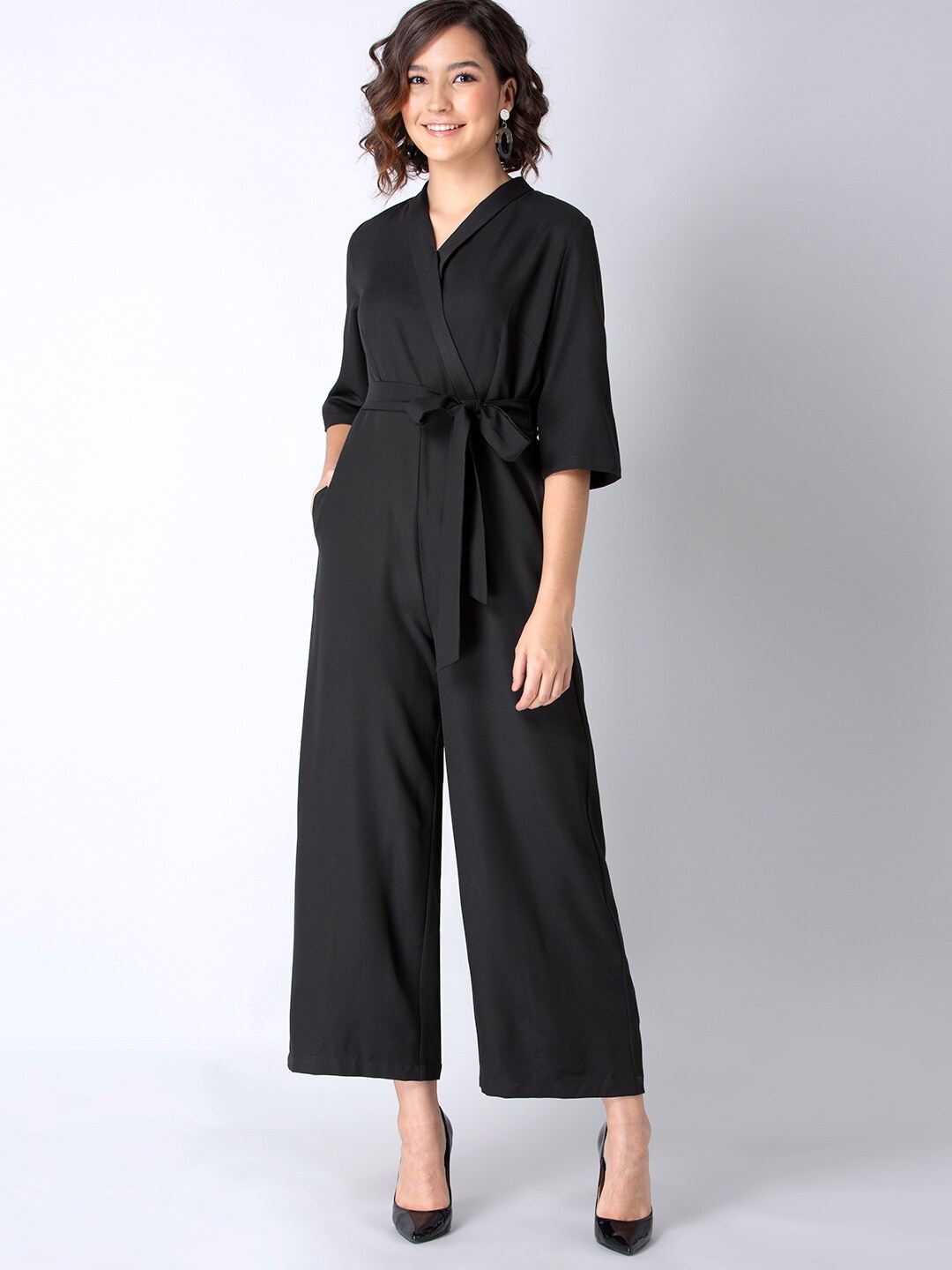 

FabAlley Black Collared Belted Jumpsuit