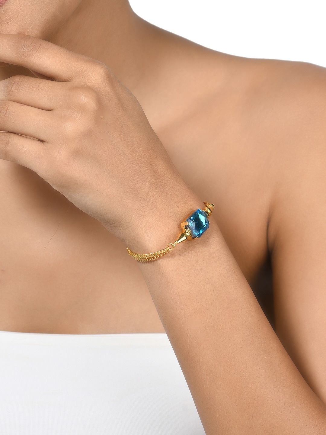 

Zaveri Pearls Women Turquoise Blue & Gold-Toned Gold-Plated Wraparound Bracelet
