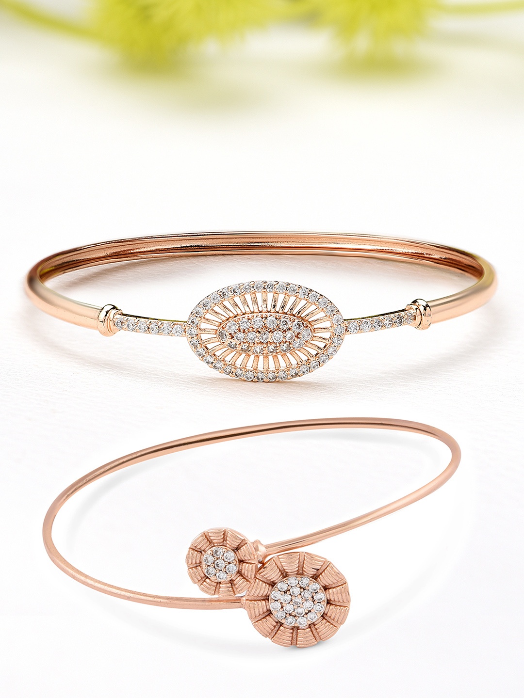 

AMI Women Pack of 2 Rose Gold & White Brass Rose Gold-Plated Kada Bracelets