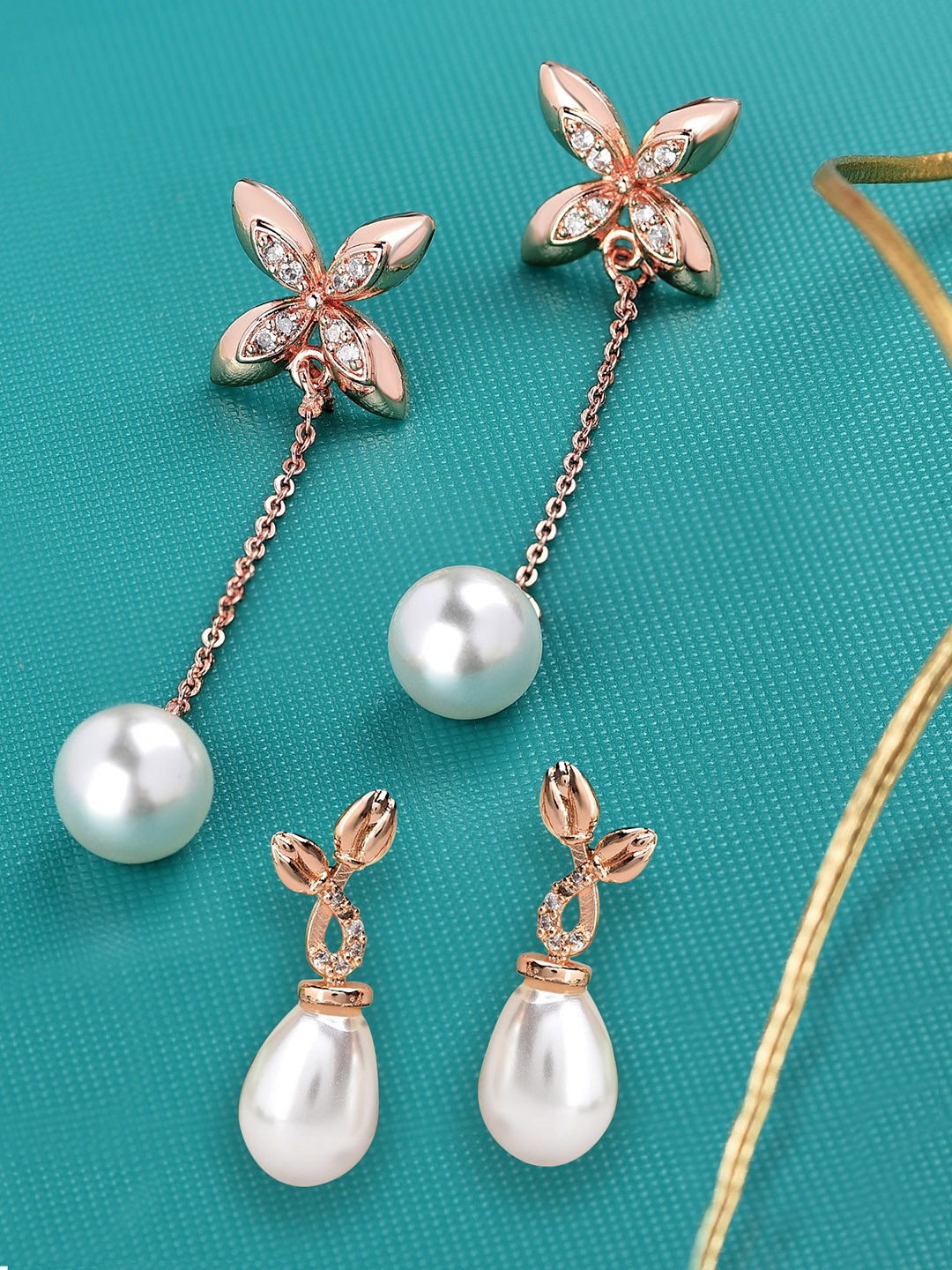 

AMI Rose Gold Toned & Rose Gold Plated Set of 2 Contemporary Drop Earrings