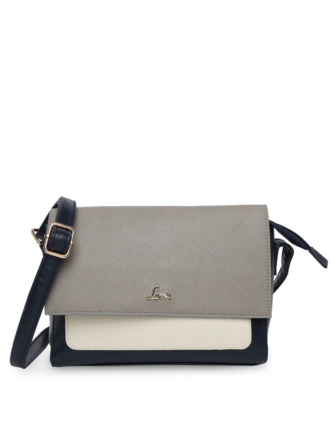 

Lavie Trico Navy Blue Colourblocked Structured Sling Bag