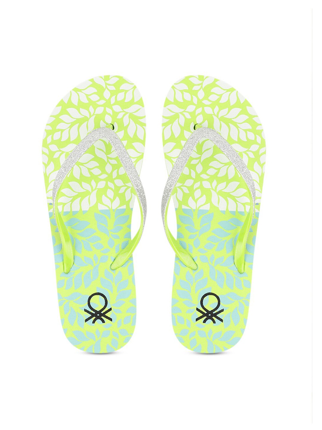 

United Colors of Benetton Women Lime Green & White Printed Rubber Thong Flip-Flops
