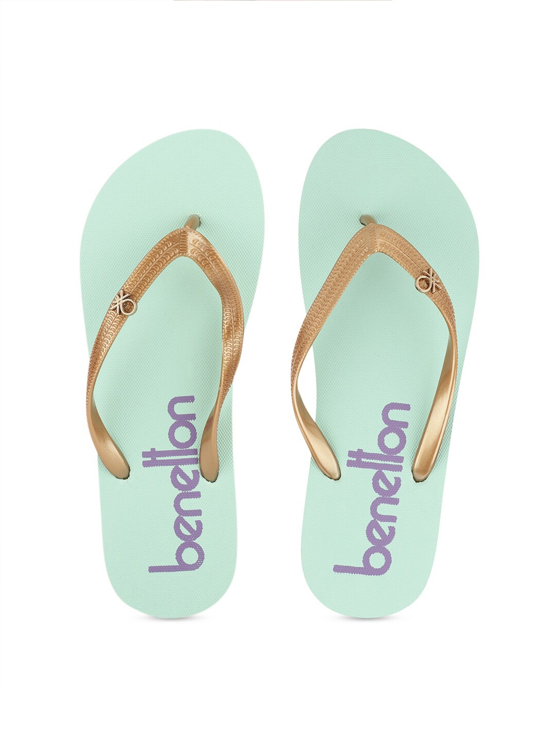 

United Colors of Benetton Women Sea Green & Gold Solid Rubber Thong Flip-Flops