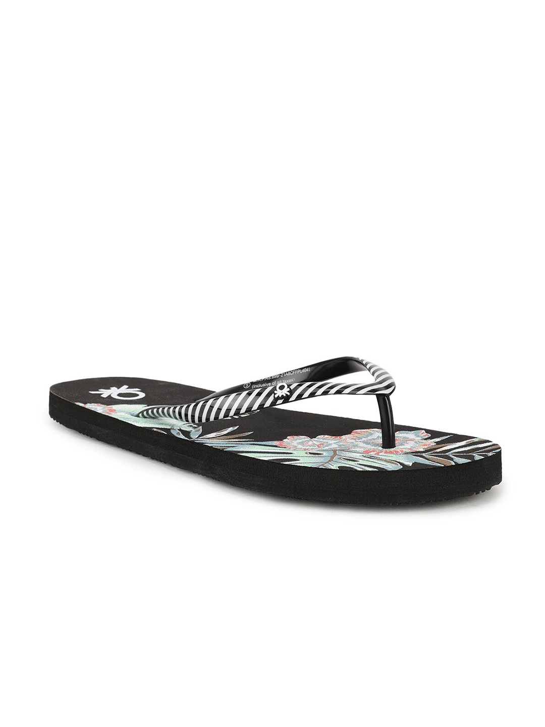 

United Colors of Benetton Women Black & Green Printed Rubber Thong Flip-Flops
